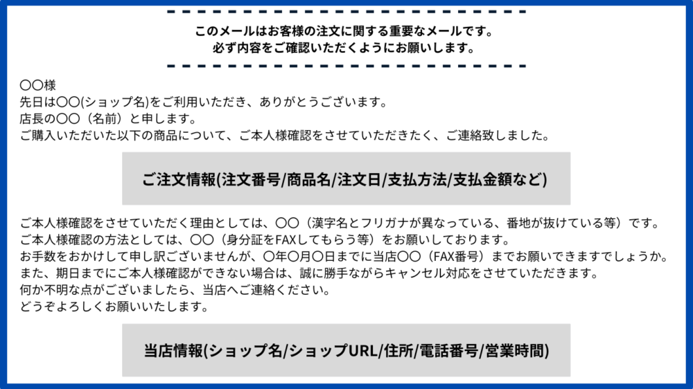 不正注文確認　メール例文